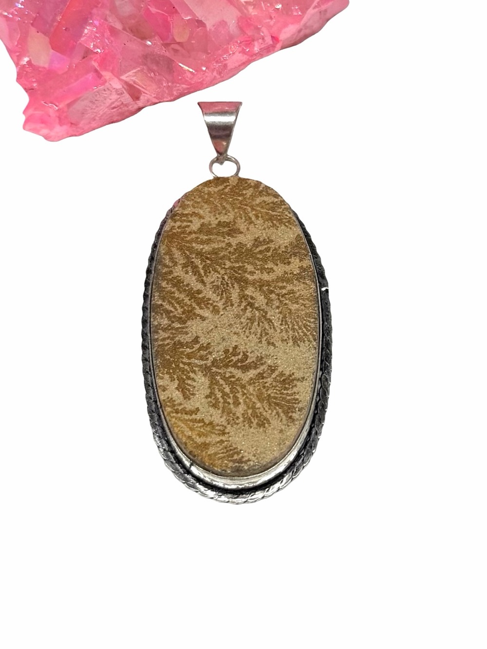 Dendritic Opal Necklace Pendant 925 Sterling Silver Overlay